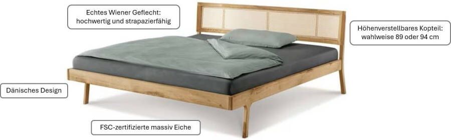 Andas Bed Hällevik tweepersoonsbed massief houten bed OTTOs Choice gezellige stijl massief fsc -gecertificeerd eikenhout geolied hoofdeinde met weens vlechtwerk