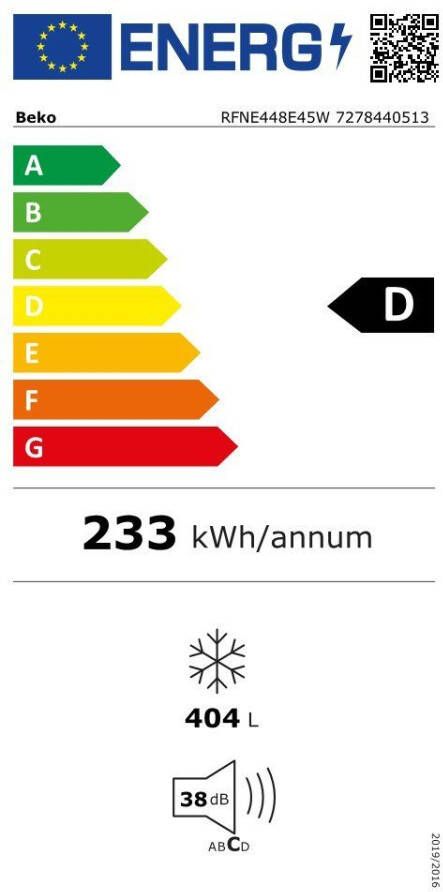 BEKO 404 L Rechtop Diepvriezer RFNE448E45W