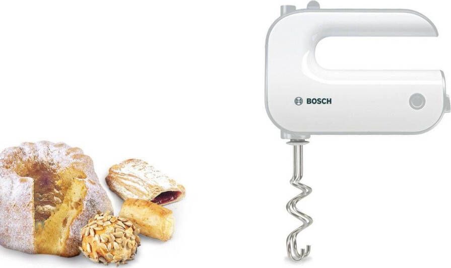 BOSCH Handmixer Styline MFQ4080 5 standen plus turbofunctie 2 roergardes 2 edelstalen deeghaken universele versnipperaar pureerstaaf wit zilver