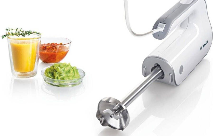 BOSCH Handmixer Styline MFQ4080 5 standen plus turbofunctie 2 roergardes 2 edelstalen deeghaken universele versnipperaar pureerstaaf wit zilver