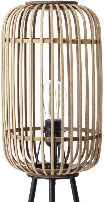 Brilliant Leuchten Staande lamp Woodrow Driepoot 130 cm hoogte Ø 45 cm E27 bamboe metaal lichtbruin zwart (1 stuk)