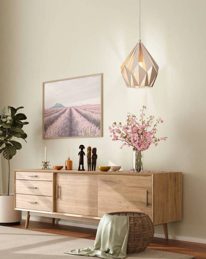 EGLO Hanglamp CARLTON-P Vintage hanglamp retro hanglamp staal pastel abrikoos Ø 31 cm (1 stuk)