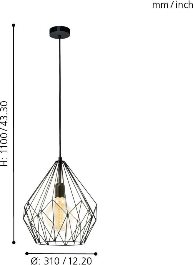 EGLO Hanglamp CARLTON Vintage hanglamp retro hanglamp kleur: zwart fitting: E27