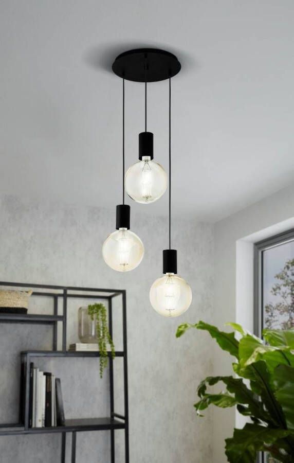 EGLO Hanglamp POZUETA Vintage hanglamp van staal in zwart eettafellamp E27 Ø 34 cm (1 stuk)
