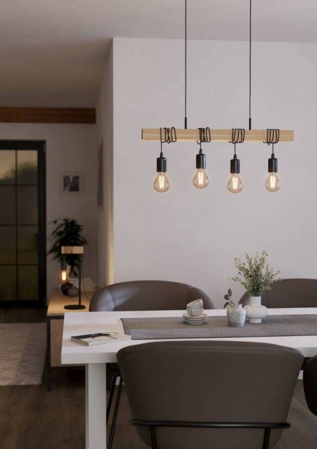 EGLO Hanglamp TOWNSHEND Vintage hanglamp retro lamp industriële stijl zwart bruin (1 stuk)