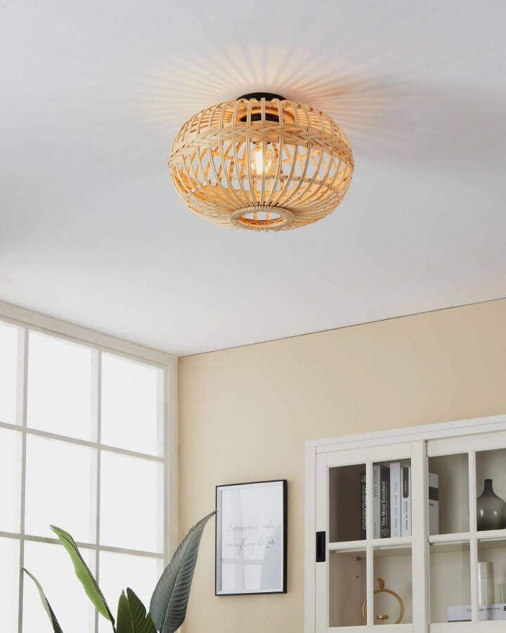 EGLO Plafondlamp AMSFIELD Plafondlamp vintage natuur boho hygge gevlochten E27 Ø 45 cm (1 stuk) - Foto 2