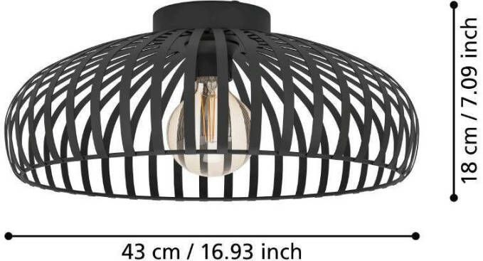 EGLO Plafondlamp MOGANO 3 Plafondlamp metaal in zwart ganglamp met E27 fitting Ø 43 cm (1 stuk)