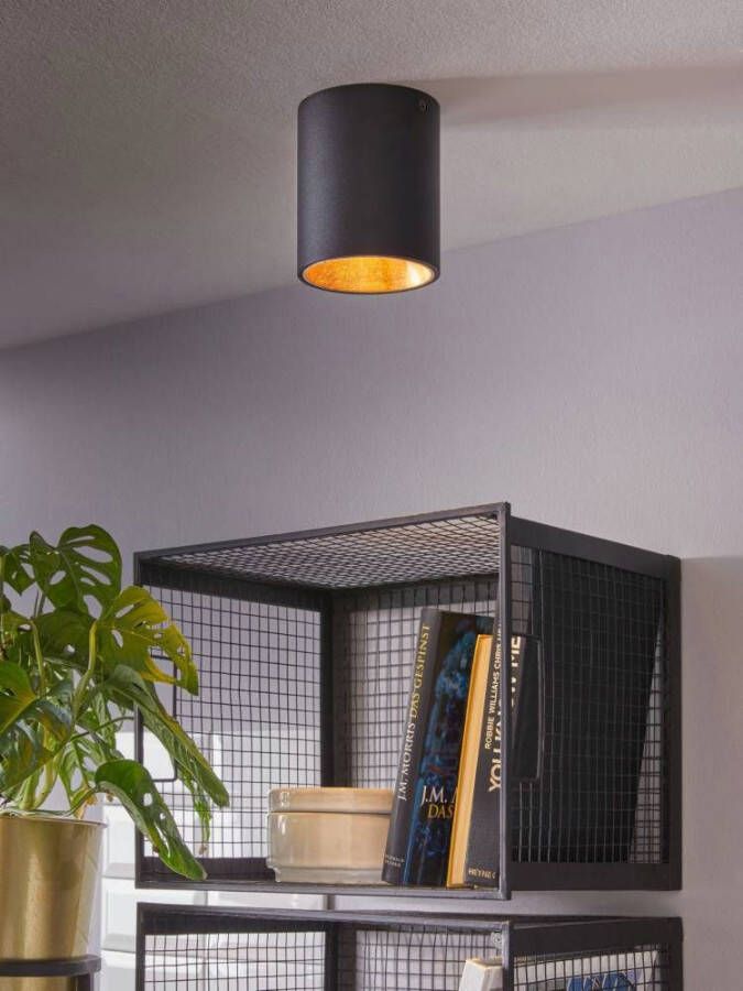 EGLO Plafondlamp POLASSO Plafondlamp van metaal in zwart en goud woonkamerlamp Ø 10 cm (1 stuk)
