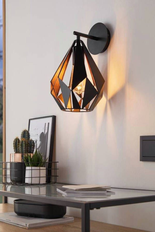 EGLO Wandlamp CARLTON 1 Vintage wandlamp wandverlichting metaal zwart koper E27 (1 stuk)