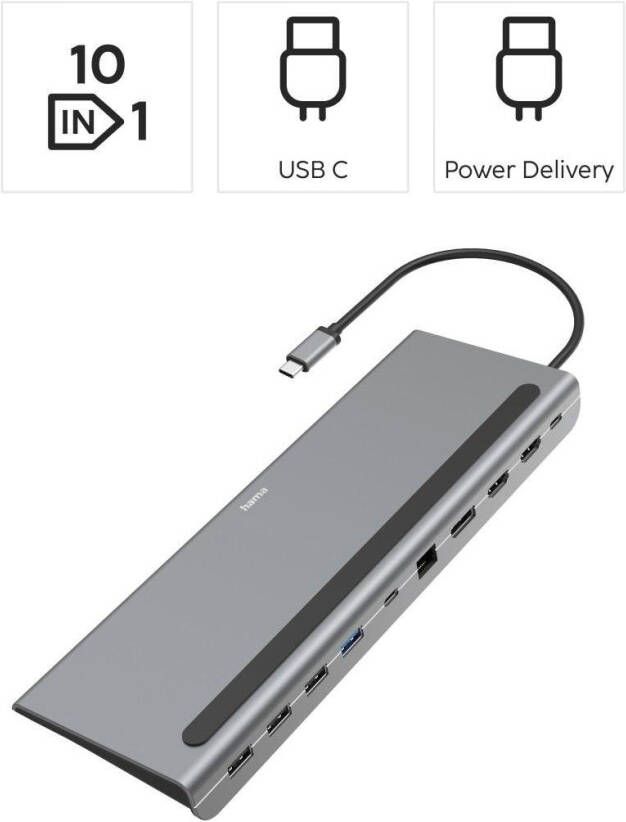 Hama USB-adapter Dockingstation USB C met 10 poorten voor laptop en pc