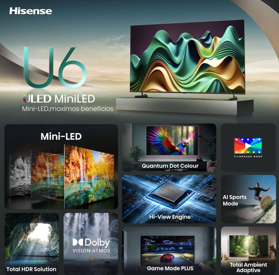 Hisense Mini-led-tv 50U6NQ 126 cm 50" 4K Ultra HD Smart TV 4k uhd uled mini led