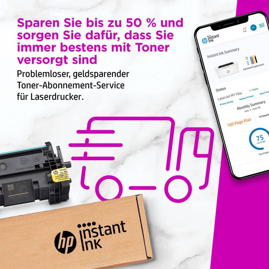 HP Zwart wit laserprinter LaserJet M110w inclusief 2 maanden gratis printen met instant ink