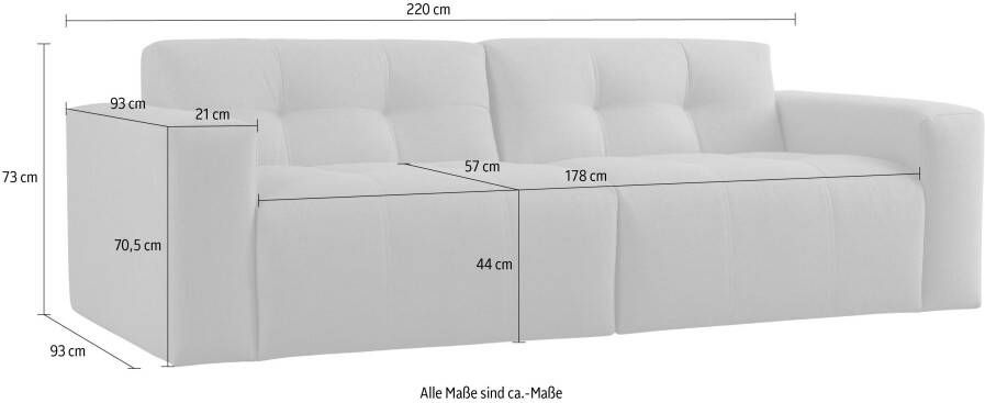 INOSIGN 3-zitsbank Tapley Breedte 220 cm in leerlook of structuur met knoopstiksel