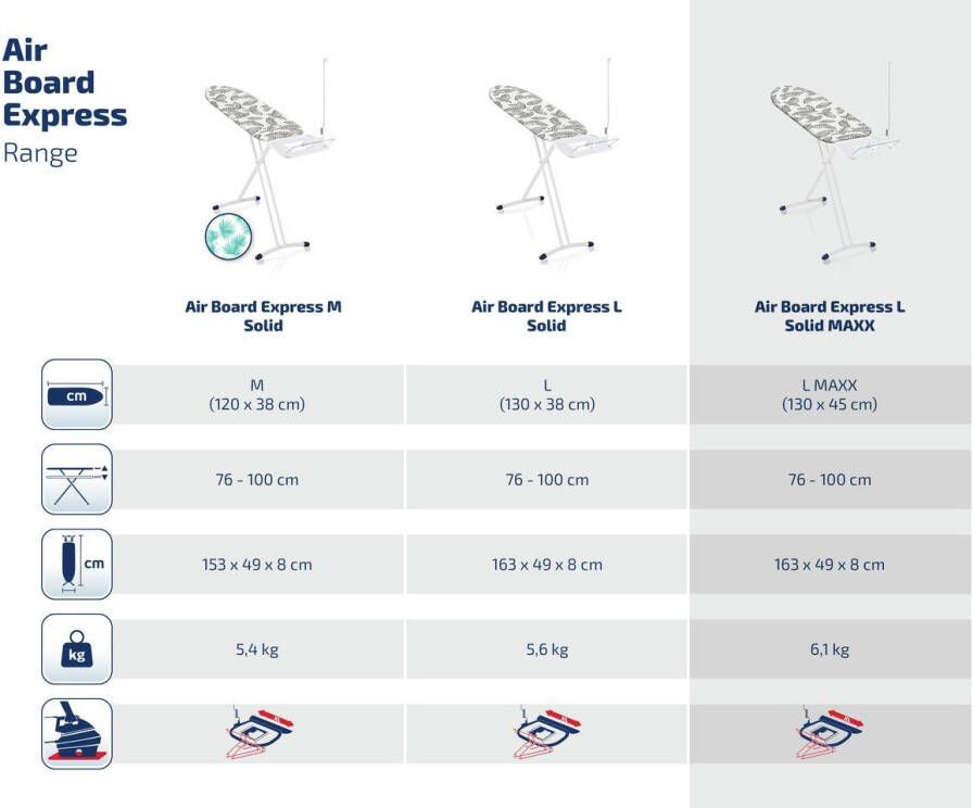 Leifheit Strijkplank AirBoard Express L Solid MAXX Strijkoppervlak 130x38 cm