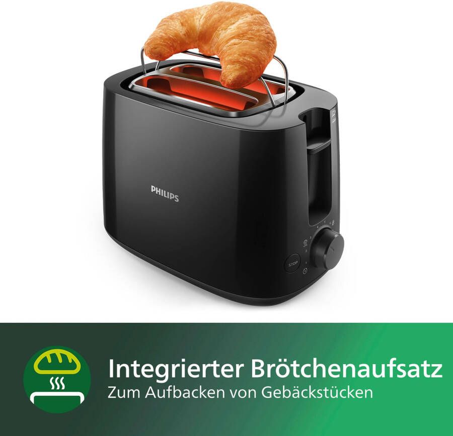 Philips Toaster HD2581 90 Daily Collection geïntegreerde opzethouder voor broodjes 8 bruiningsgraden zwart