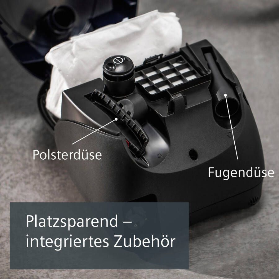 SIEMENS Stofzuiger VS06A111 Hygiënefilter inclusief kierenzuigmond en meubelzuigmond blauw