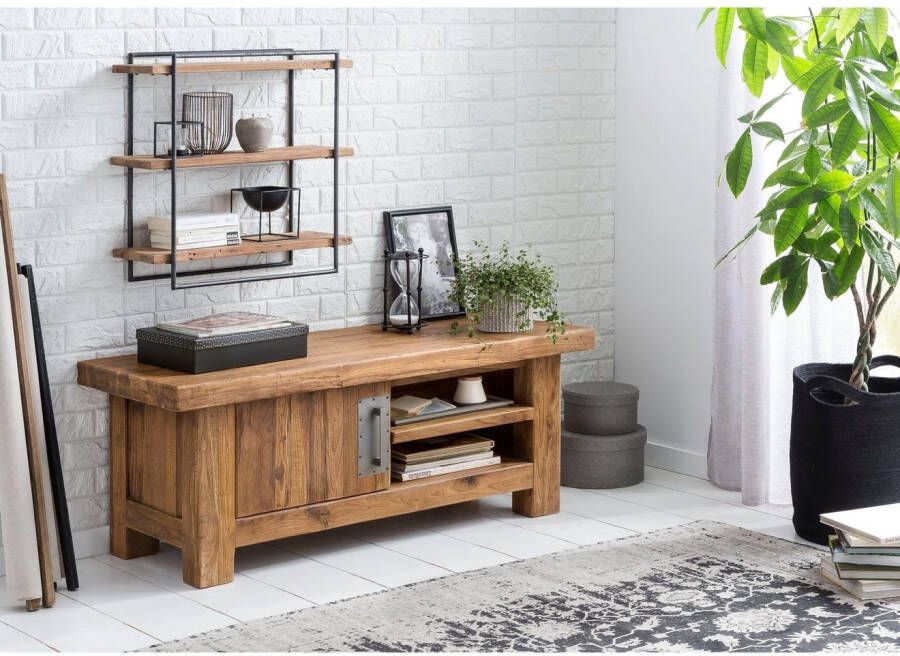 SIT Wandplank Romanteaka van gebruikt teakhout en metaal shabby chic vintage