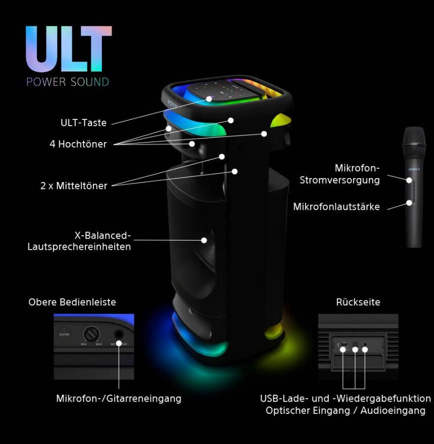 Sony Bluetoothluidspreker ULT TOWER 10 ultieme diepe bas x-balanced speakers 360-led-verlichting