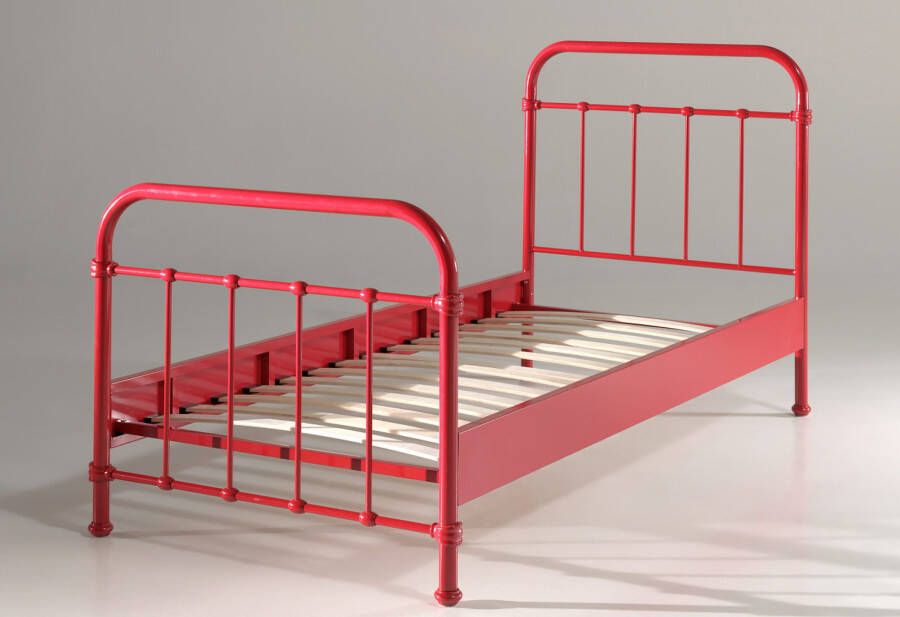 Vipack New York Kinderbed Metalen Bedframe met Lattenbodem 90x200 cm Rood - Foto 4