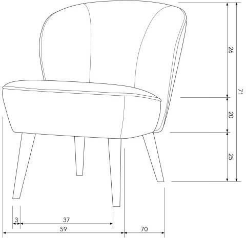 WOOOD Fauteuil Sara zacht gepolsterd 4-poots frame h 71 cm x b 59 cm