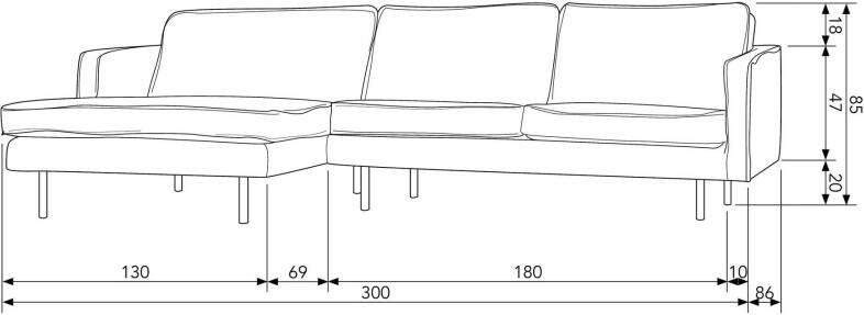 WOOOD Hoekbank Rodeo chaise longue vrijstaand h 85 cm x b 300 cm