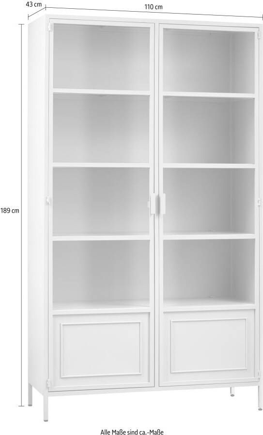 WOOOD Vitrinekast Ronja Halfglazen vitrine van gepoedercoat metaal H 189 cm x B 110 cm