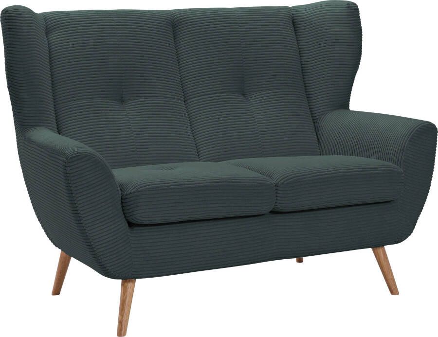 Exxpo sofa fashion 2-zitsbank ALVESTA loungesofa keukensofa hoog zitcomfort oorbacken sofa gezellige rugleuning met knoopstiksels en hoge houten voeten in cord