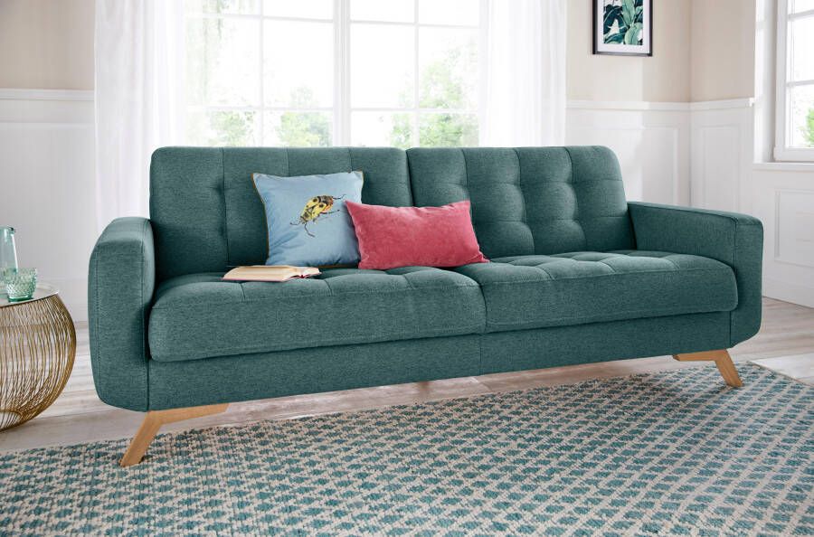Exxpo sofa fashion 3-zitsbank Fiord comfortabel optioneel kantelbank met bedfunctie en bedlade houten voet
