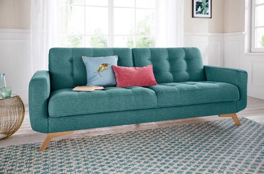 Exxpo sofa fashion 3-zitsbank Fiord comfortabel optioneel kantelbank met bedfunctie en bedlade houten voet
