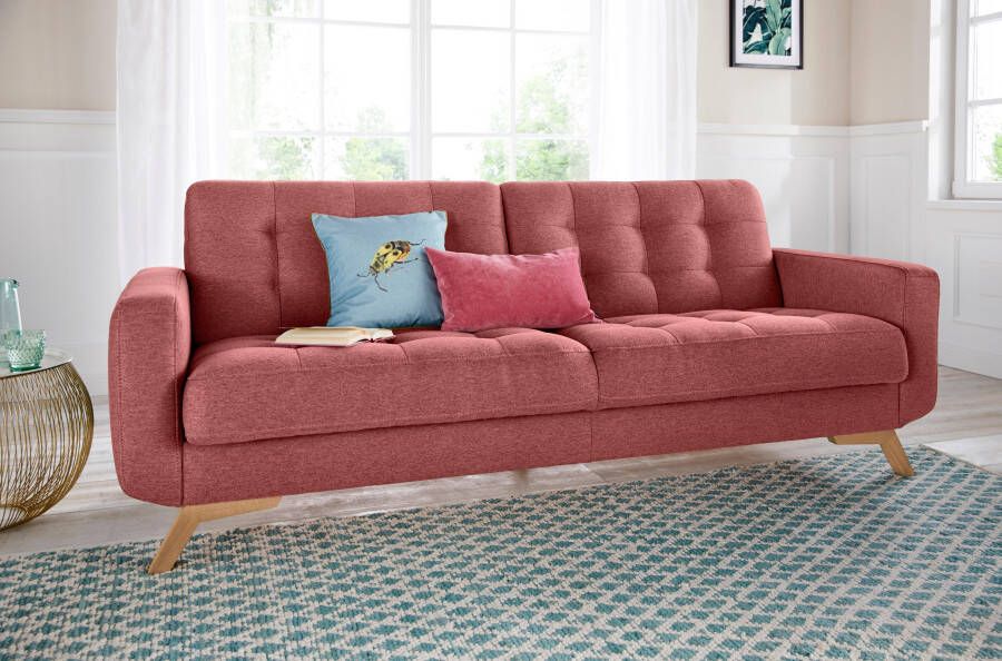Exxpo sofa fashion 3-zitsbank Fiord comfortabel optioneel kantelbank met bedfunctie en bedlade houten voet