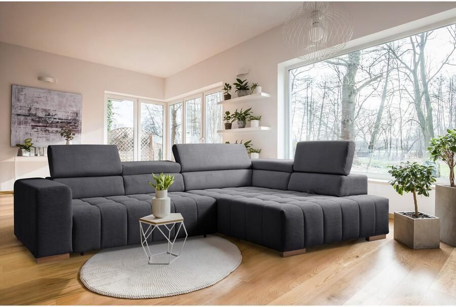 Exxpo sofa fashion Hoekbank Elianos hoog zitcomfort verfijnde kruisstepping in de zitting L-vorm