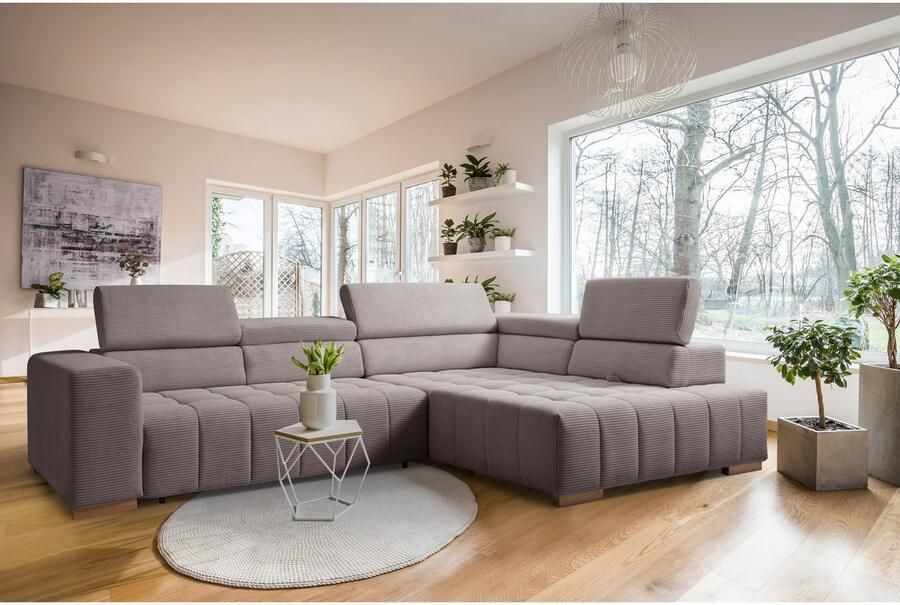 Exxpo sofa fashion Hoekbank Elianos hoog zitcomfort verfijnde kruisstepping in de zitting L-vorm