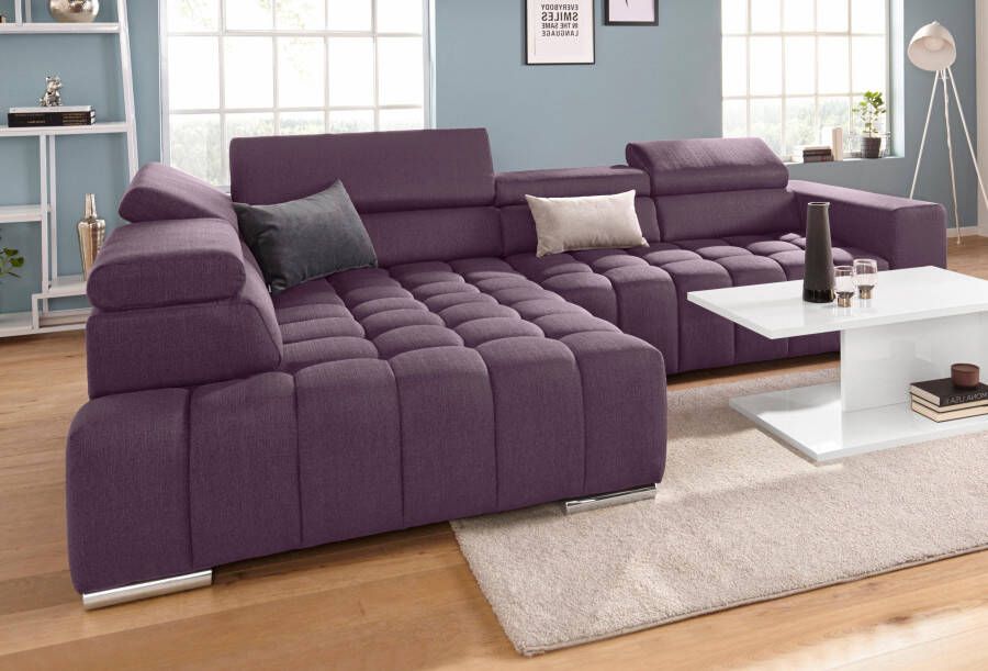 Exxpo sofa fashion Hoekbank Elias actuele kruissteek in de zitting comfortabel L-vorm met verstelbare hoofdsteun resp. rugleuning naar keuze met slaapfunctie
