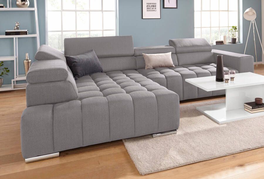 Exxpo sofa fashion Hoekbank Elias actuele kruissteek in de zitting comfortabel L-vorm met verstelbare hoofdsteun resp. rugleuning naar keuze met slaapfunctie