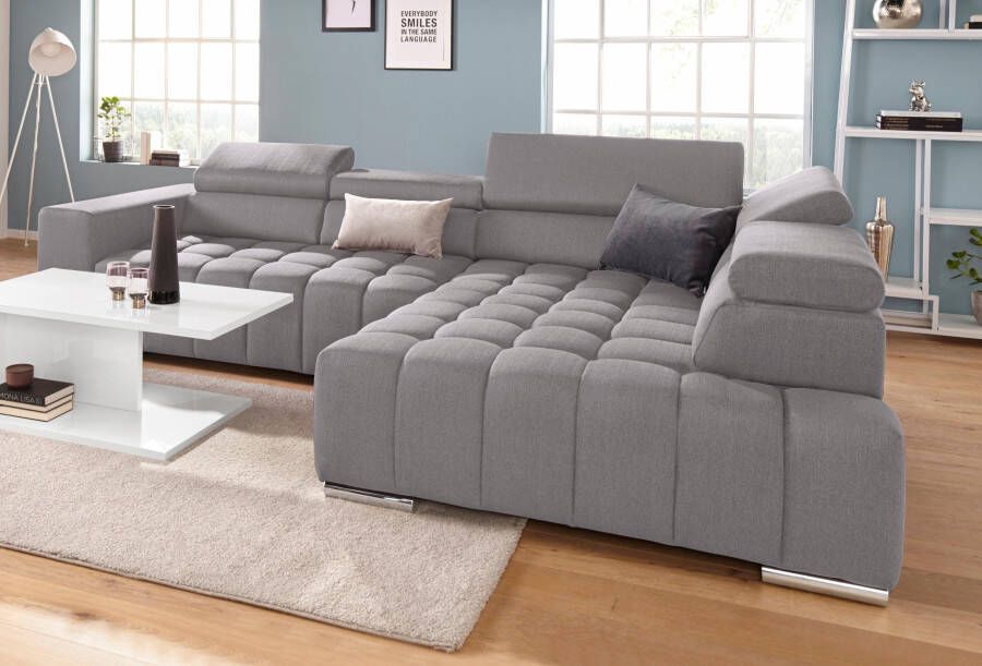 Exxpo sofa fashion Hoekbank Elias actuele kruissteek in de zitting comfortabel L-vorm met verstelbare hoofdsteun resp. rugleuning naar keuze met slaapfunctie