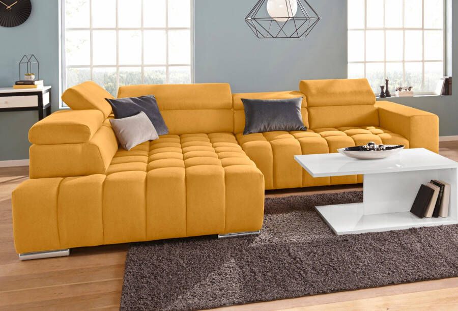 Exxpo sofa fashion Hoekbank Elias actuele kruissteek in de zitting comfortabel L-vorm met verstelbare hoofdsteun resp. rugleuning naar keuze met slaapfunctie