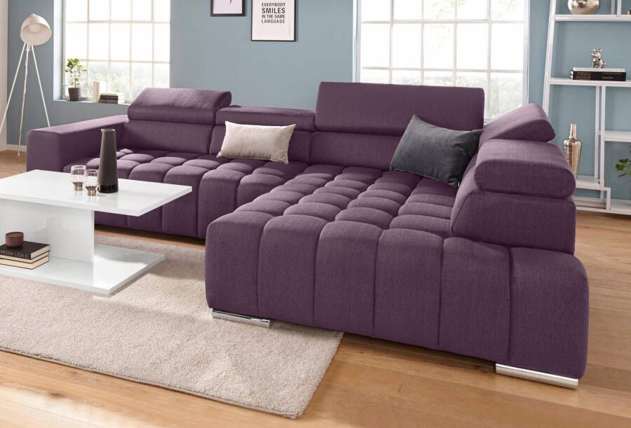 Exxpo sofa fashion Hoekbank Elias actuele kruissteek in de zitting comfortabel L-vorm met verstelbare hoofdsteun resp. rugleuning naar keuze met slaapfunctie