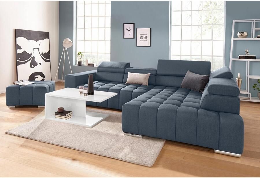 Exxpo sofa fashion Hoekbank Elias actuele kruissteek in de zitting comfortabel L-vorm met verstelbare hoofdsteun resp. rugleuning naar keuze met slaapfunctie