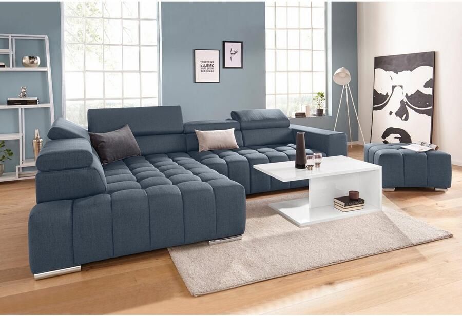 Exxpo sofa fashion Hoekbank Elias actuele kruissteek in de zitting comfortabel L-vorm met verstelbare hoofdsteun resp. rugleuning naar keuze met slaapfunctie