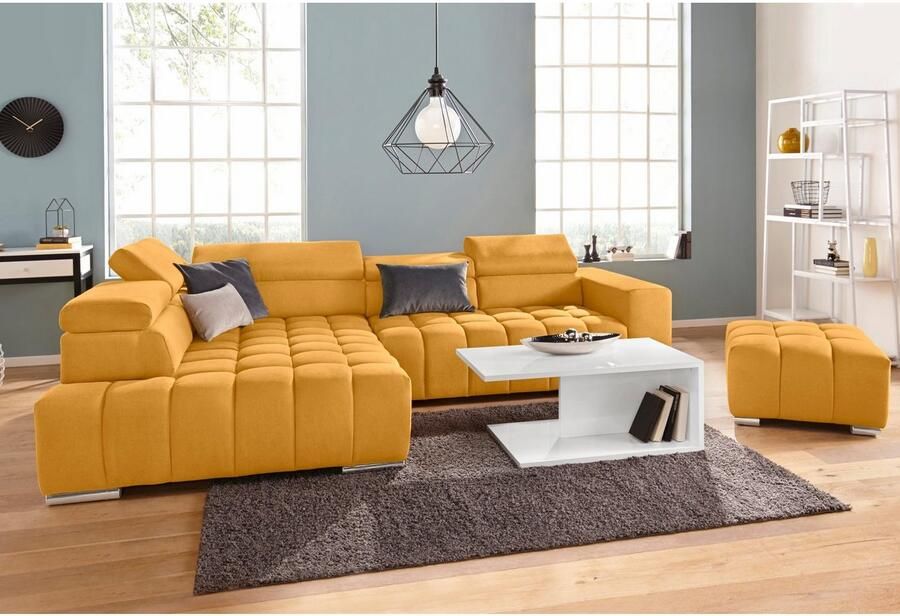 Exxpo sofa fashion Hoekbank Elias actuele kruissteek in de zitting comfortabel L-vorm met verstelbare hoofdsteun resp. rugleuning naar keuze met slaapfunctie