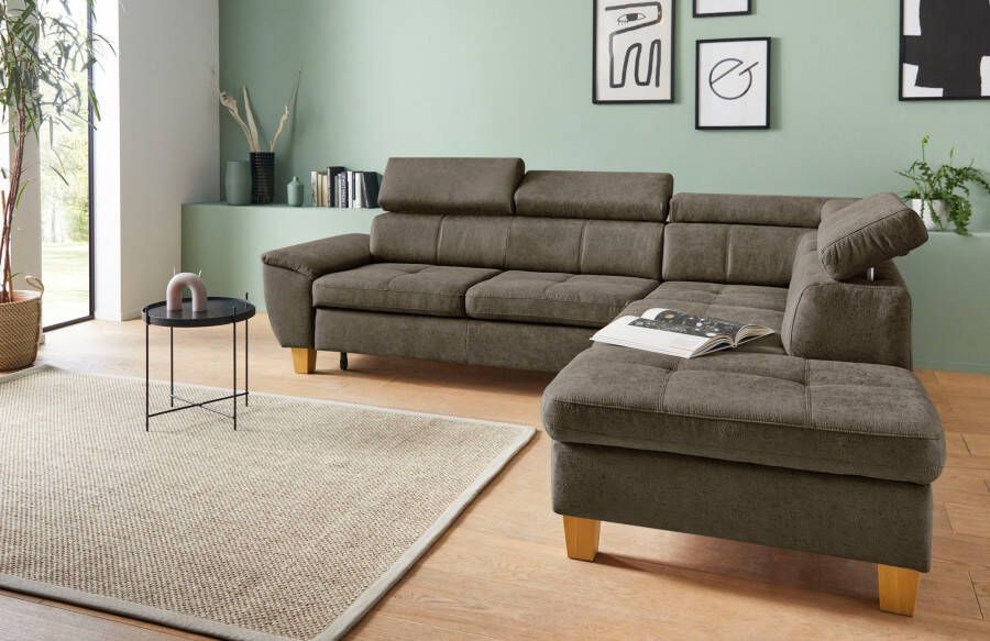 Exxpo sofa fashion Hoekbank Enya met verstelbare hoofdsteun slaapfunctie naar keuze en bedkist