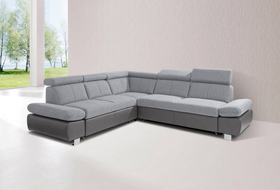 Exxpo sofa fashion Hoekbank Happy L-vorm inclusief verstelbare hoofdsteun en armleuning naar keuze met slaapfunctie