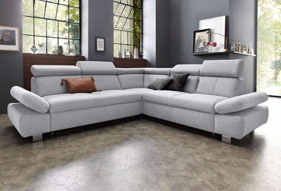 Exxpo sofa fashion Hoekbank Happy L-vorm inclusief verstelbare hoofdsteun en armleuning naar keuze met slaapfunctie
