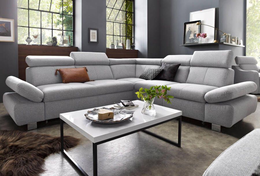 Exxpo sofa fashion Hoekbank Happy L-vorm inclusief verstelbare hoofdsteun en armleuning naar keuze met slaapfunctie