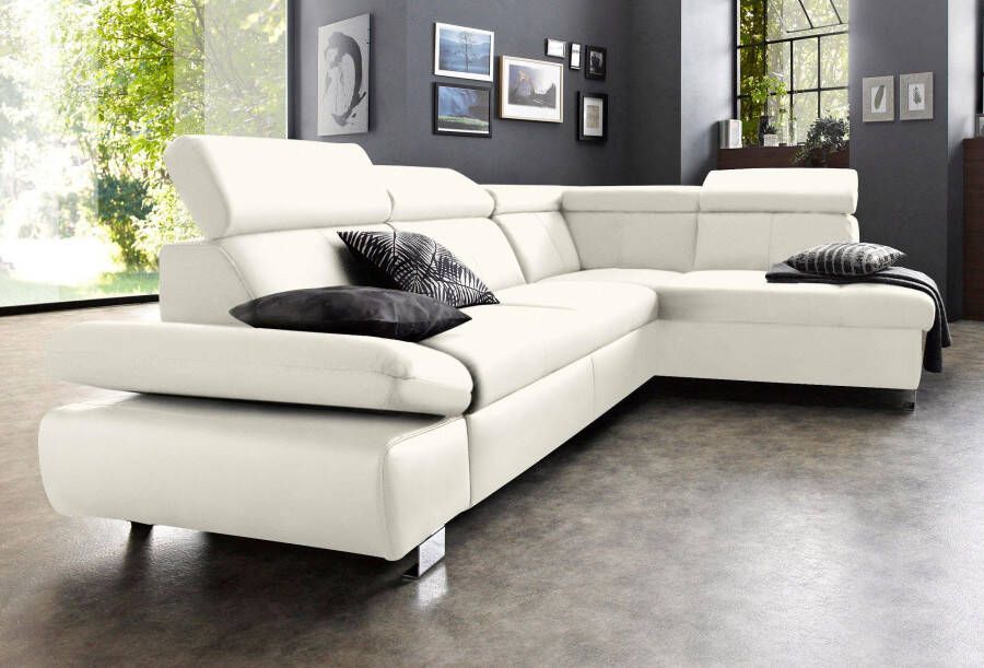 Exxpo sofa fashion Hoekbank Happy modern en comfortabel L-vorm inclusief hoofdeinde- en armleuningverstelling optioneel met bedfunctie leer