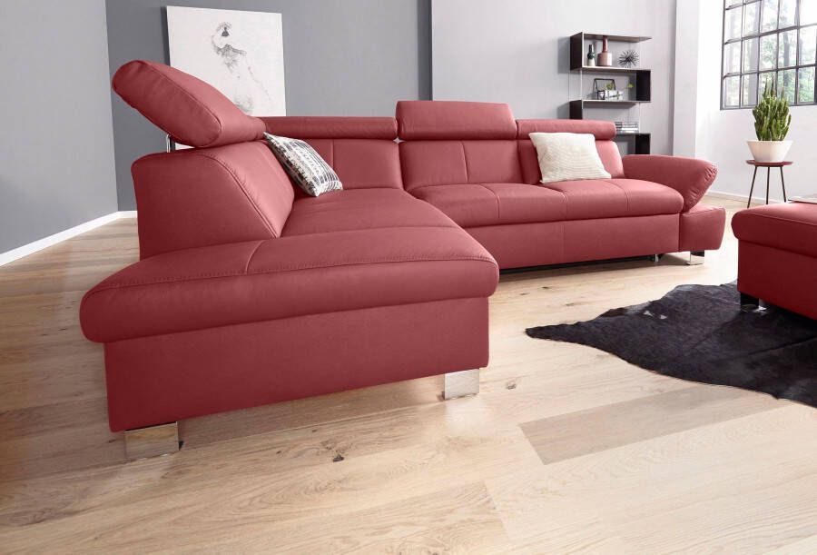 Exxpo sofa fashion Hoekbank Happy modern en comfortabel L-vorm inclusief hoofdeinde- en armleuningverstelling optioneel met bedfunctie leer