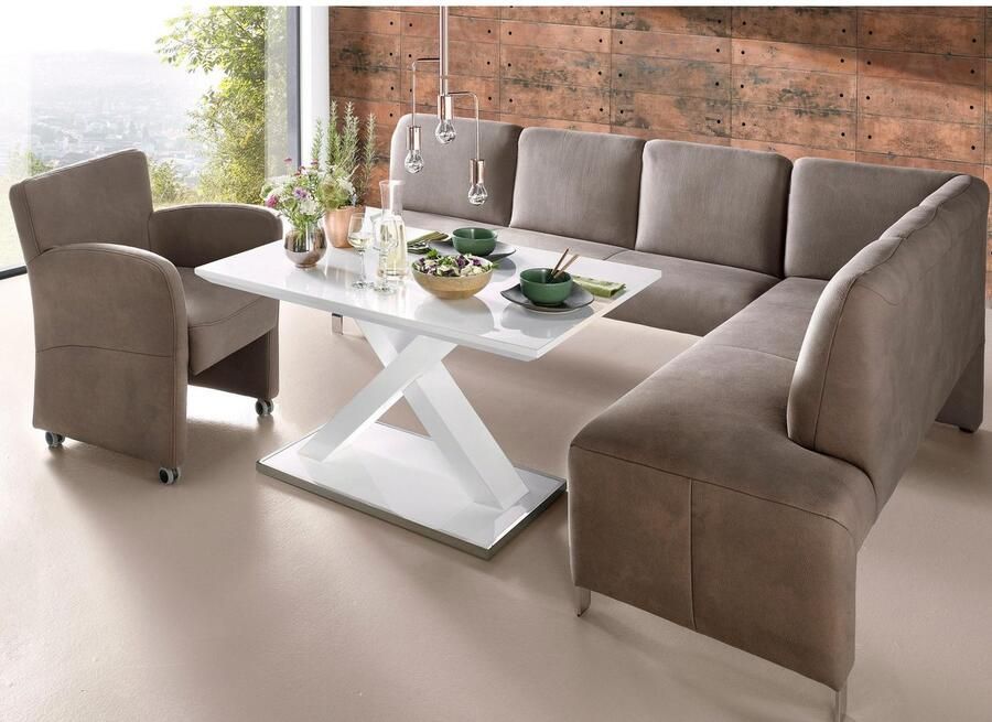 Exxpo sofa fashion Hoekbank Intenso modern keuze uit leer of textiel 264 197 cm (B D) hoge bodemvrijheid vrij in de ruimte te plaatsen hoog zitcomfort