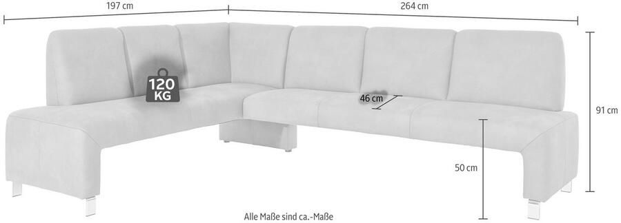 Exxpo sofa fashion Hoekbank Intenso modern keuze uit leer of textiel 264 197 cm (B D) hoge bodemvrijheid vrij in de ruimte te plaatsen hoog zitcomfort