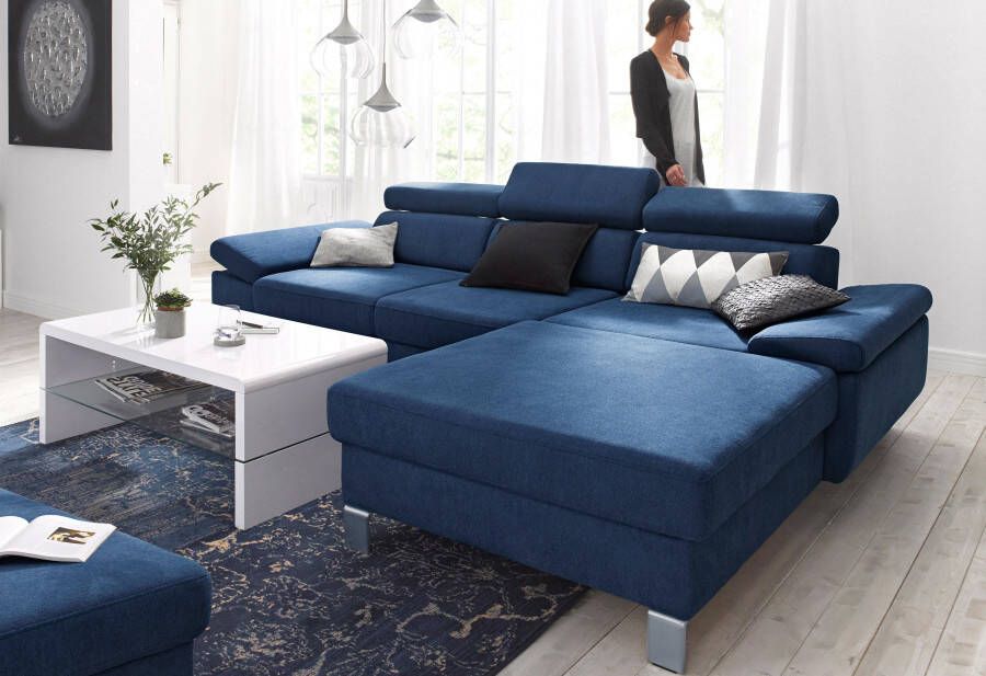 Exxpo sofa fashion Hoekbank LOCARNO Verstelbare hoofd- en rugleuning naar keuze met slaapfunctie en bedkist