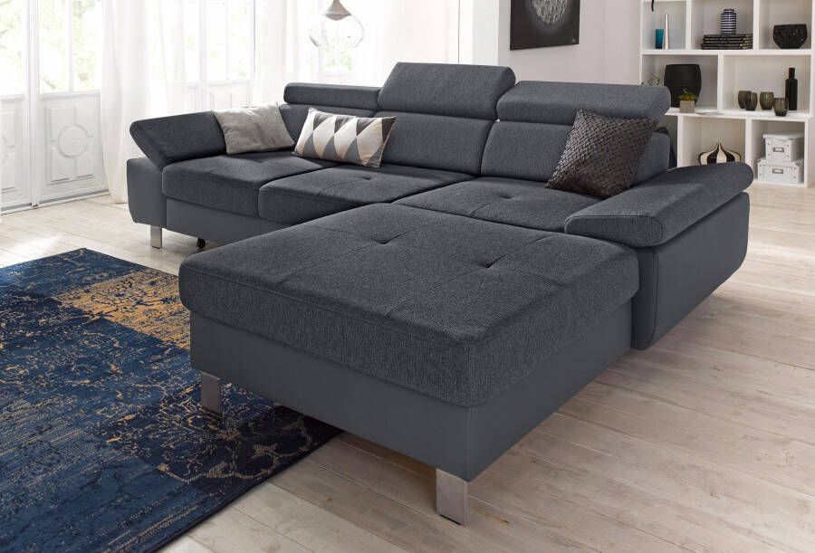 Exxpo sofa fashion Hoekbank LOCARNO Verstelbare hoofd- en rugleuning naar keuze met slaapfunctie en bedkist